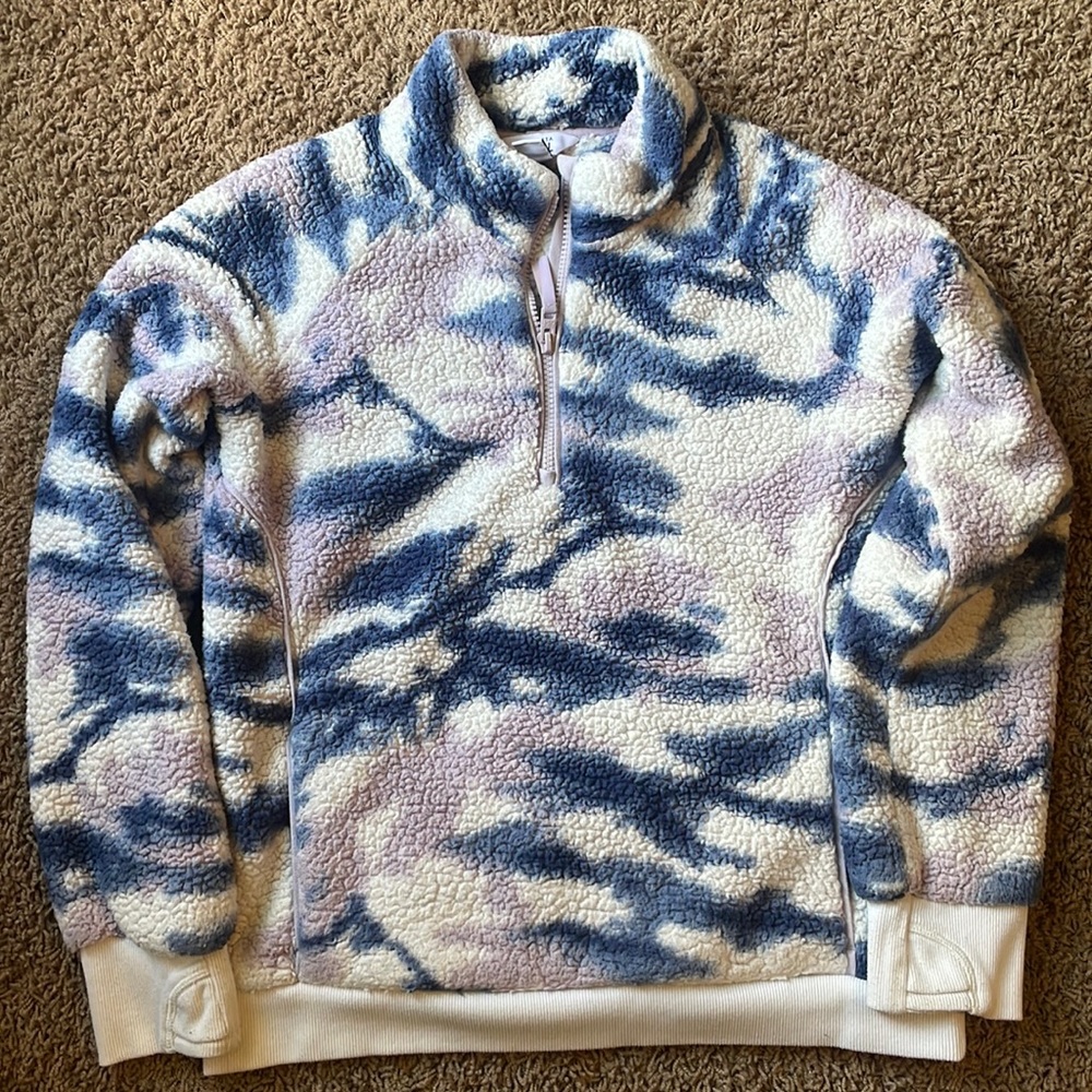 ATHLETA GIRLS purple and blue marled fleece pull over